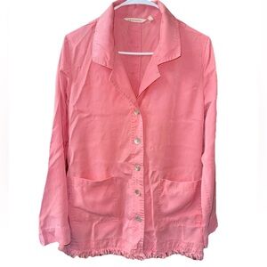 Soft Surroundings Shirt Jacket Abolene Button Coral Pockets Raw Hem fringe L